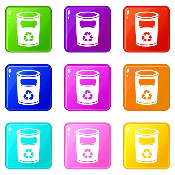 Reycling bucket icons set 9 color collection — стоковый вектор