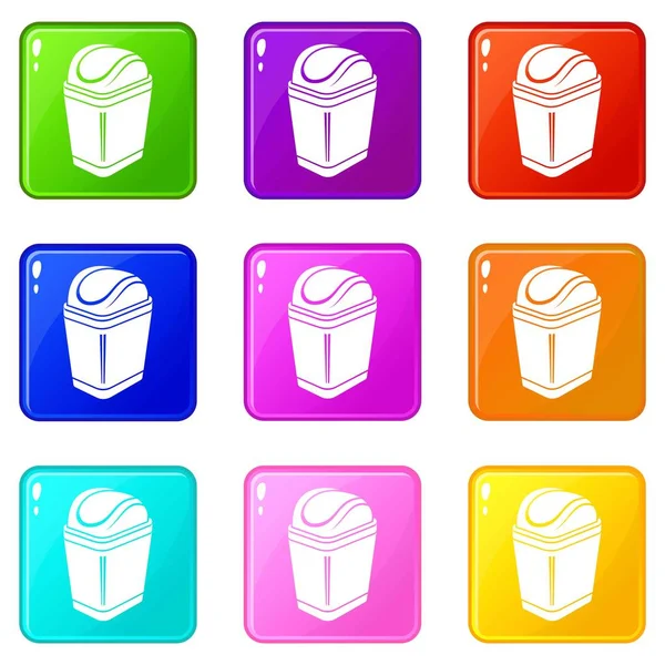 Conjunto de iconos de plástico bin 9 colección de colores — Vector de stock