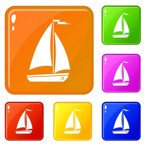 Icônes de bateau définir la couleur vectorielle — Image vectorielle