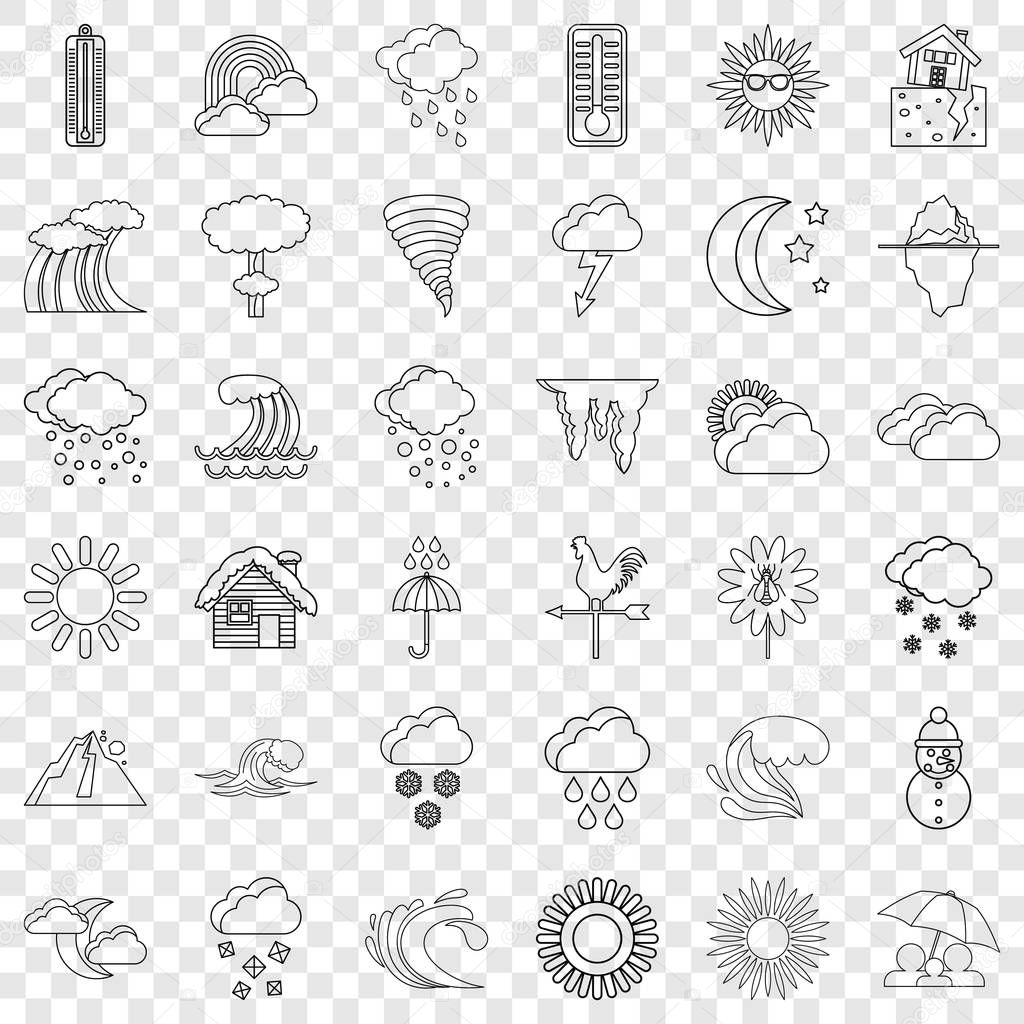 Weather forecast icons set, outline style