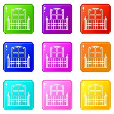 Pencere balkon simgeler 9 renk koleksiyonu ayarla