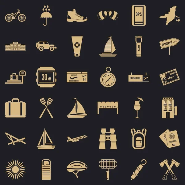 Conjunto de iconos de viaje, estilo simple — Vector de stock