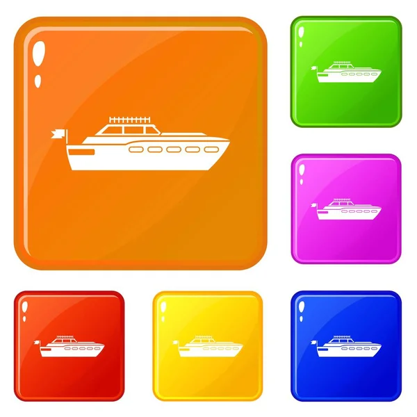 Big yacht icons set vector color — Stock Vector