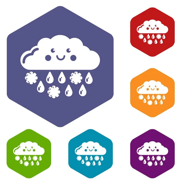 Snow and rain icons vector hexahedron — Stock Vector