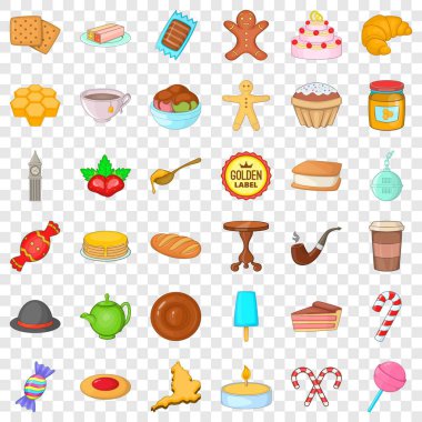 Çay simgeleri seti, çizgi film tarzı