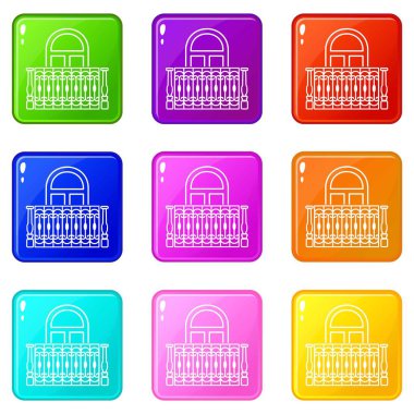 Balkon simgeleri seti 9 renk koleksiyonu tasarımı