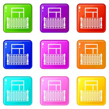 Kare balkon simgeleri seti 9 renk koleksiyonu