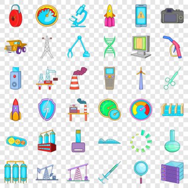 Teknik Icons set, karikatür tarzı