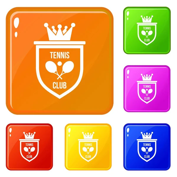 Brasão de armas de ícones do clube de tênis definir cor vetorial — Vetor de Stock
