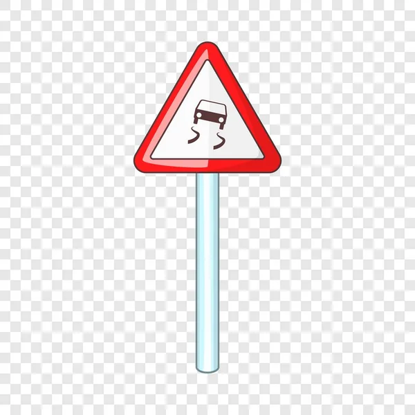 Glissant lorsque mouillé icône de signalisation routière, style dessin animé — Image vectorielle