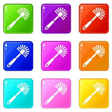 Tuvalet fırçası simgeleri 9 renk koleksiyonu ayarlayın