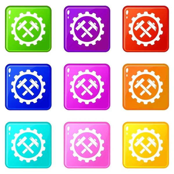 Gear ikoner set 9 färg samling — Stock vektor