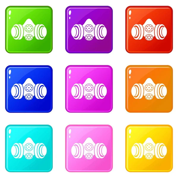 Gasmasker pictogrammen instellen 9 kleur collectie — Stockvector