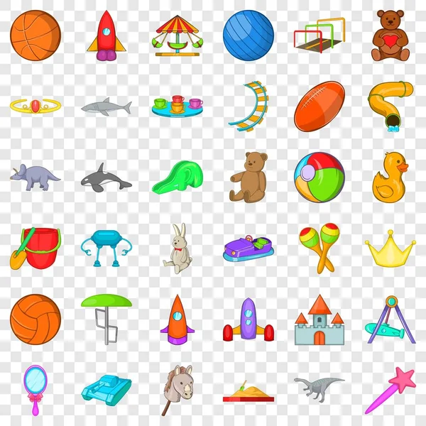 Juego de iconos de juguete para niños, estilo de dibujos animados — Vector de stock