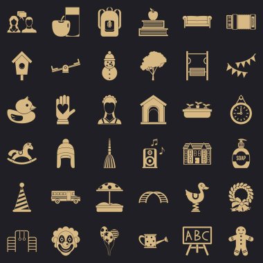 Çocukluk Icons set, basit tarzı