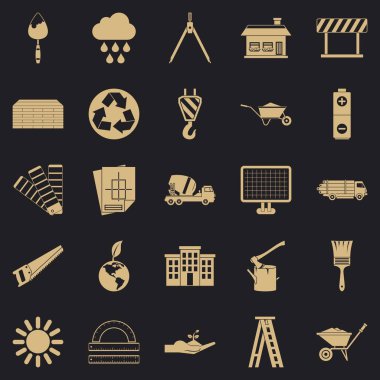 İnşaat site Icons set, basit tarzı