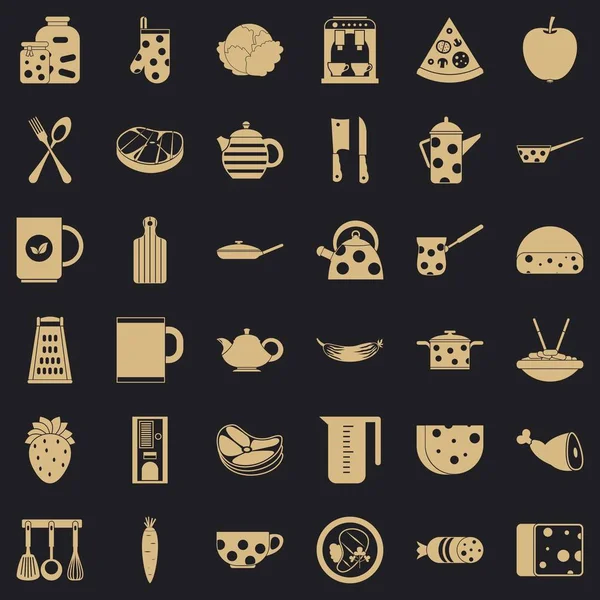 Set di icone di cucina, stile semplice — Vettoriale Stock