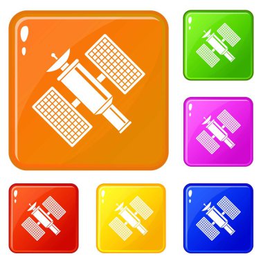 Uzay uydu simgeler vektör renk ayarla