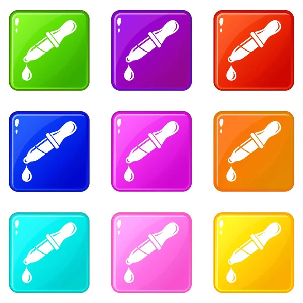 Zestaw ikon pipety 9 kolekcja kolorów — Wektor stockowy