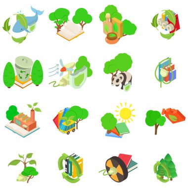 Eko dünya simgeleri set, izometrik stil