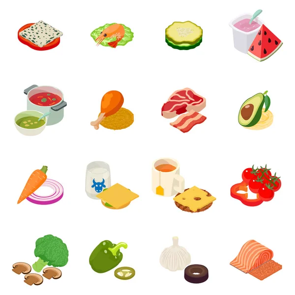 Lunch icons set, isometric style — Stock Vector