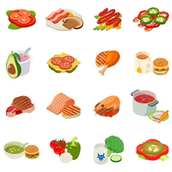 Conjunto de ícones do almoço, estilo isométrico — Vetor de Stock