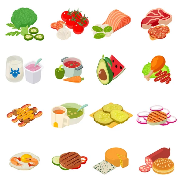 Second breakfast icons set, isometric style — Stock Vector