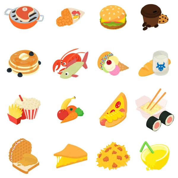 Variety of food icons set, isometric style — Stock Vector