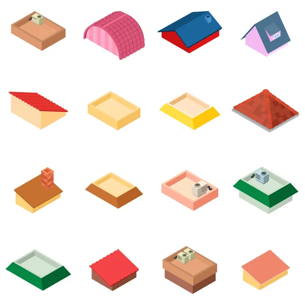 Roof icons set, isometric style — Stock Vector