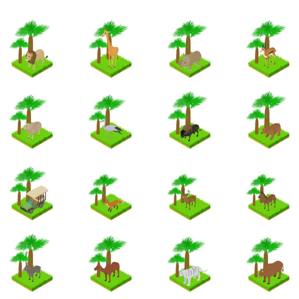Set de iconos Safari, estilo isométrico — Archivo Imágenes Vectoriales