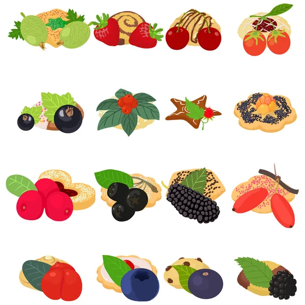 Set icone biscotti alla frutta, stile isometrico — Vettoriale Stock