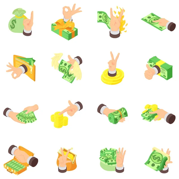 Cash nexus iconen set, isometrische stijl — Stockvector