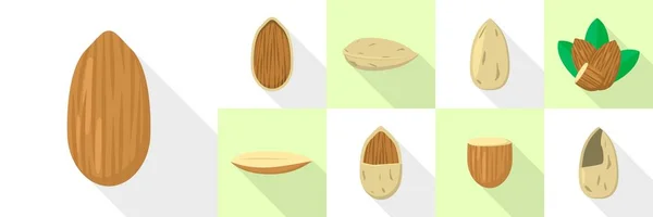 Set ikon kacang almond, gaya datar - Stok Vektor