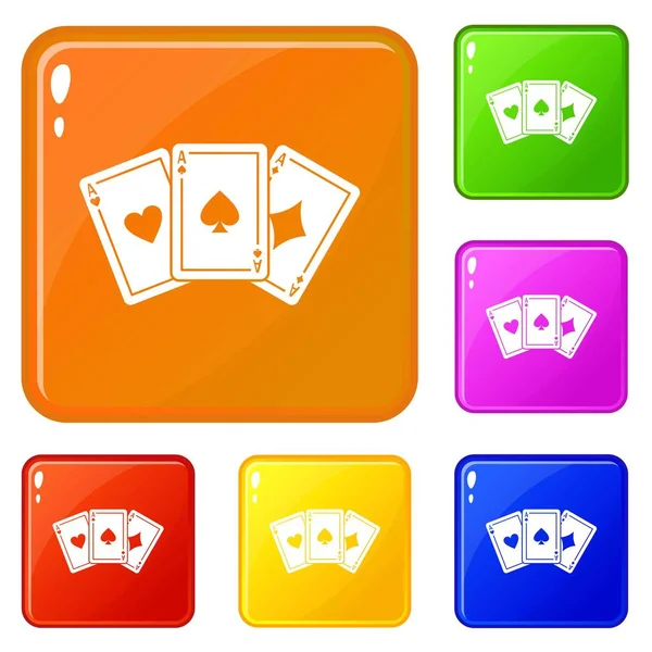 Τρεις άσους που παίζουν κάρτες εικονίδια σύνολο διανυσματικό χρώμα — Διανυσματικό Αρχείο