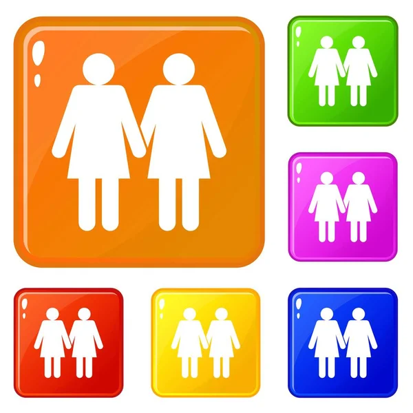 Two girls lesbians icons set vector color — Stock Vector