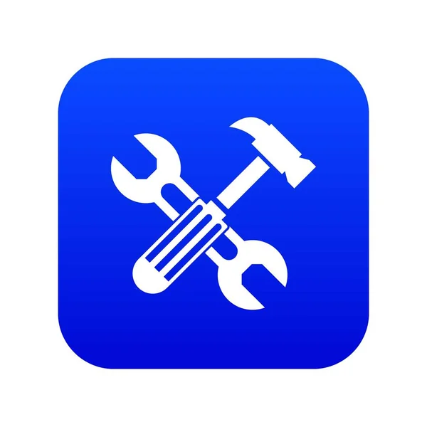 Hammer und Schraubenschlüssel Symbol digital blau — Stockvektor