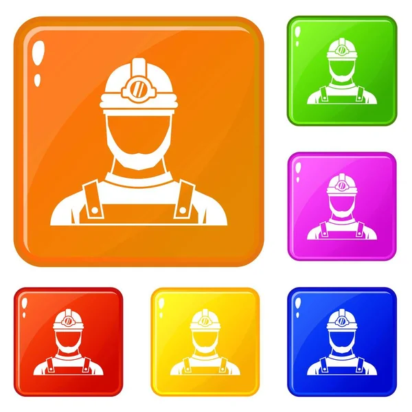 Male miner icons set vector color — Stock Vector