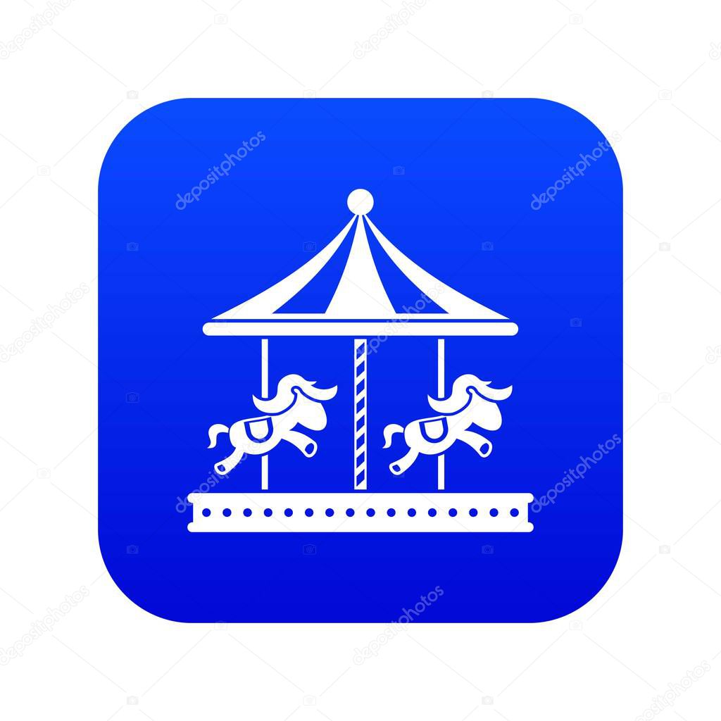 Merry go round horse ride icon digital blue