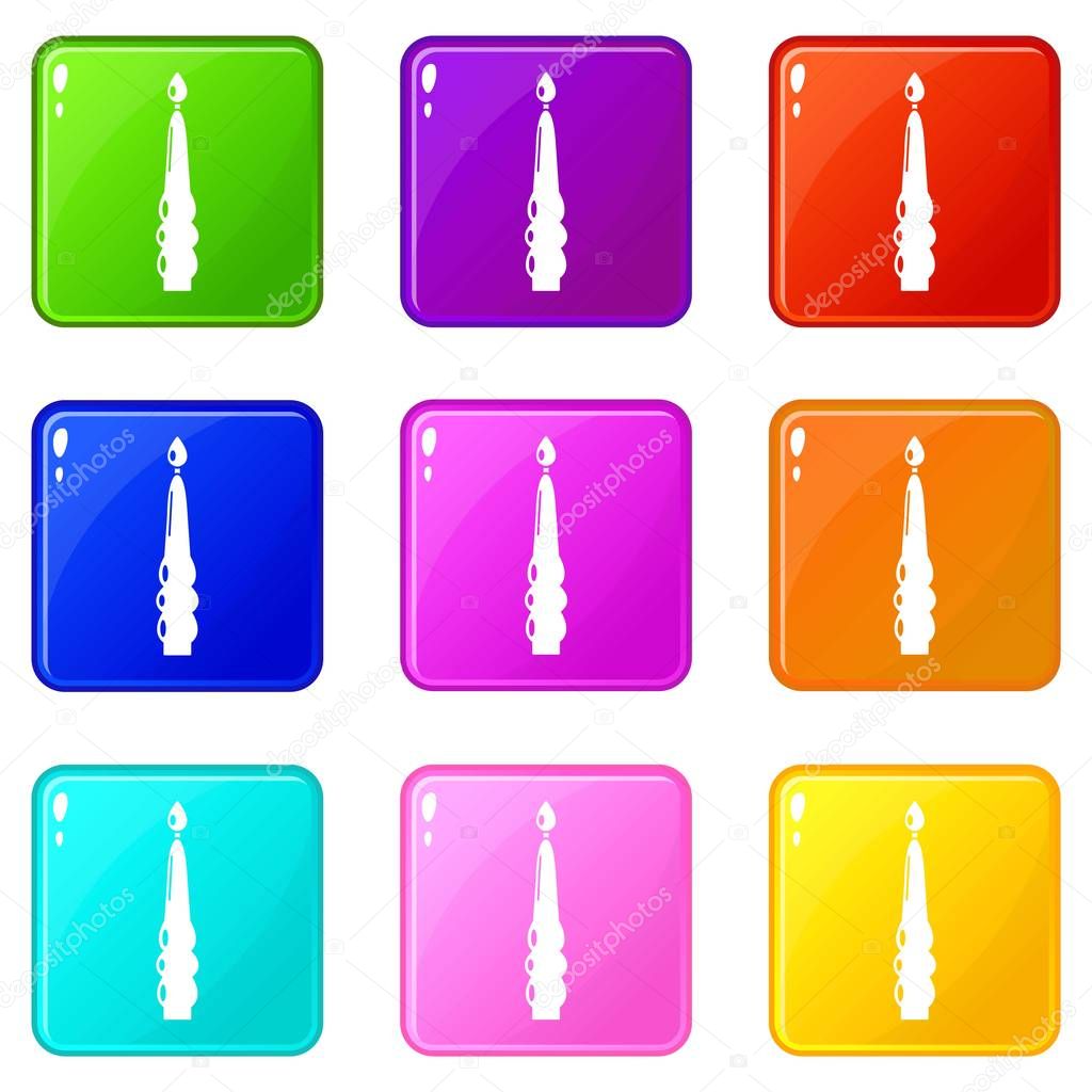 Candle dinner icons set 9 color collection