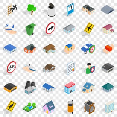 Kentsel Icons set, izometrik stili