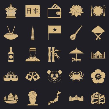 Çeşitlilik Asya Icons set, basit tarzı