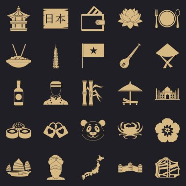 Çeşitlilik Asya Icons set, basit tarzı