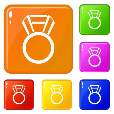 Yuvarlak madalya simgeleri vektör rengini ayarlayın