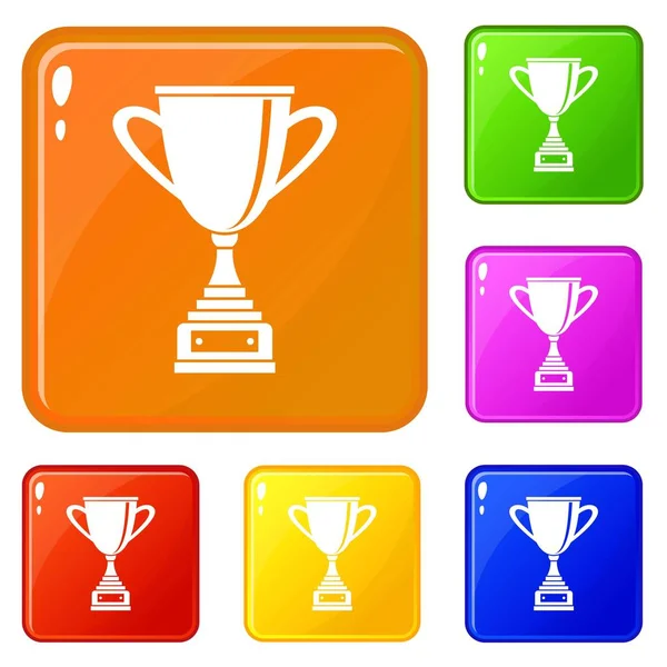 Copa de oro para los iconos del campeonato set vector de color — Vector de stock