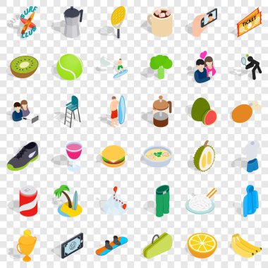 Surf club Icons set, izometrik stili