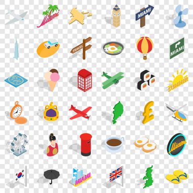 Tatil Icons set, izometrik stili