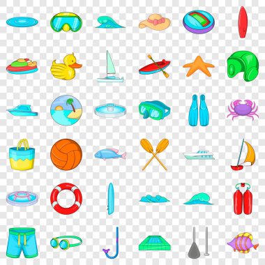 Sualtı Icons set, karikatür tarzı