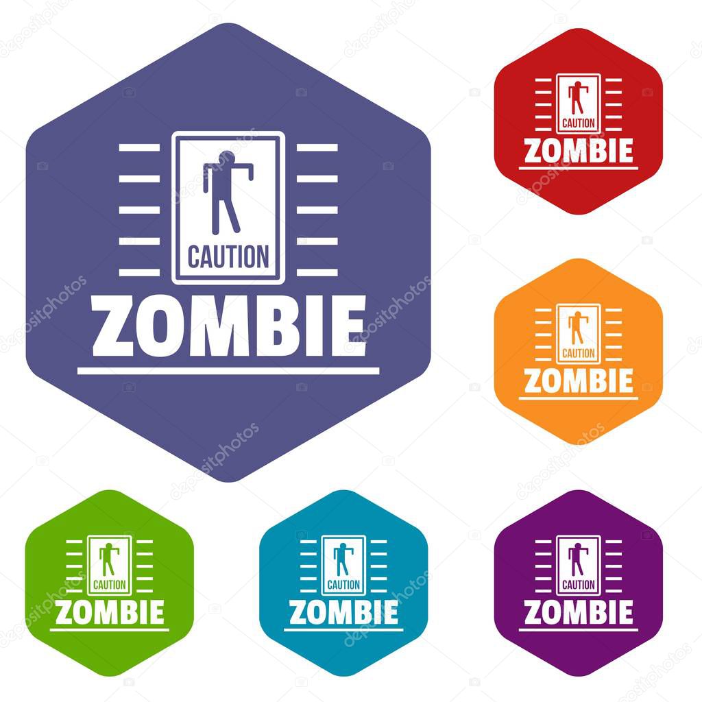 Zombie danger icons vector colorful hexahedron set collection isolated on white