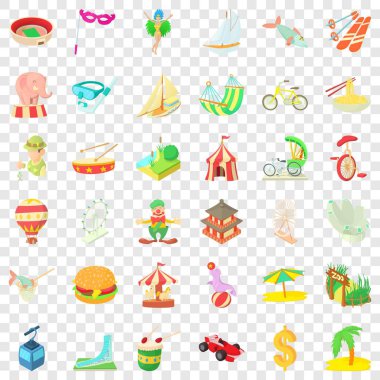 Icons set seyahat, karikatür tarzı