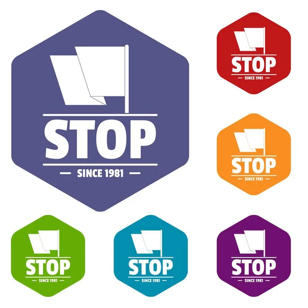 Social protest stop icons vector hexahedron — Stock Vector